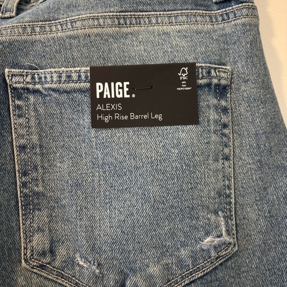 NWT PAIGE Alexis High Rise Barrel Leg Cats Meow Distressed Medium Wash Jeans - Picture 11 of 16